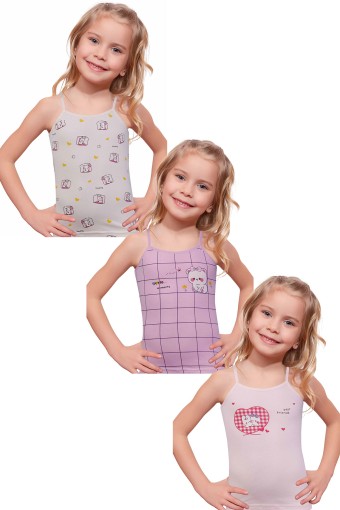 Domi - Domi Kids Kız Çocuk Atlet İp Askılı Desenli