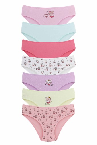 Domi - Domi Kız Çocuk Slip Külot Karışık Desenl 7'li Pamuk - Asorti