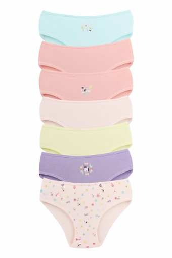 Domi - Domi Kız Çocuk Slip Külot Karışık Desenl 7'li Pamuk - Asorti