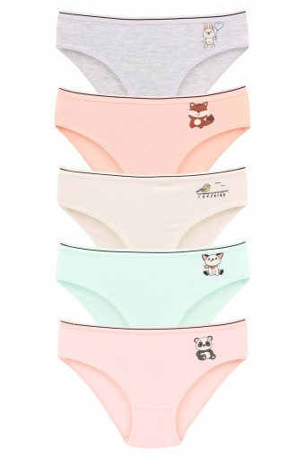Domi - Domi Kız Çocuk Slip Külot Karışık Desenl 7'li Pamuk - Asorti