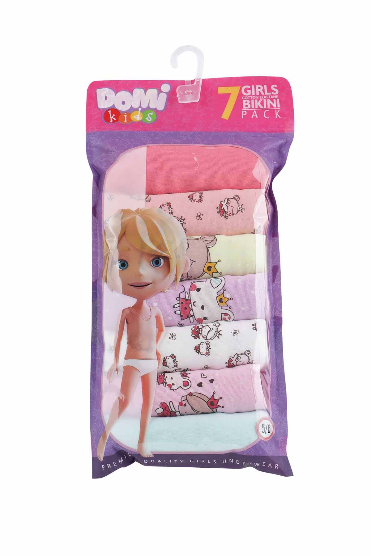 Domi Kız Çocuk Slip Külot Karışık Desenl 7'li Pamuk - Asorti - Thumbnail