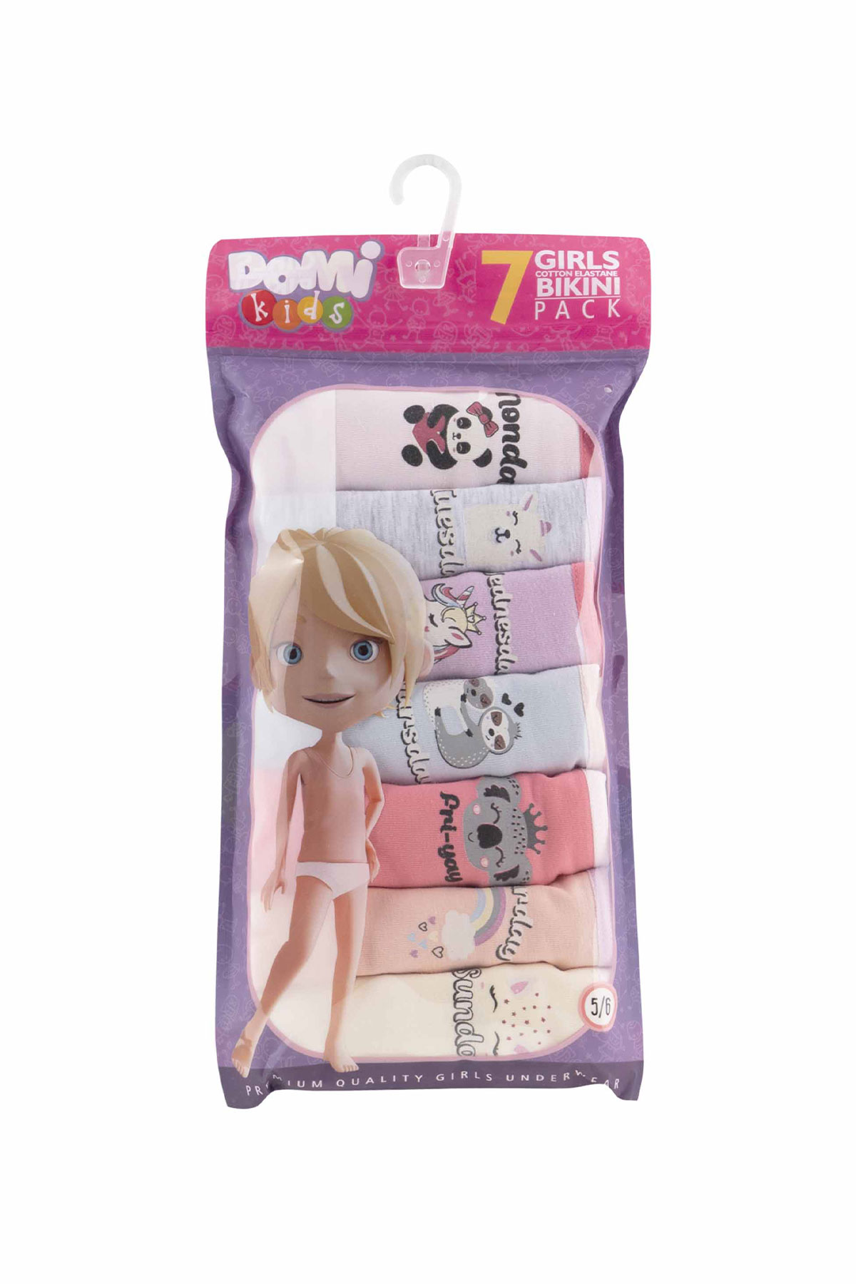 Domi Kız Çocuk Slip Külot Karışık Desenl 7'li Pamuk - Asorti - Thumbnail