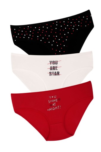 DOMİNANT - Dominant Kadın Bato Külot Büyük Beden 3'lü Desenli Yazılı - ASORTİ