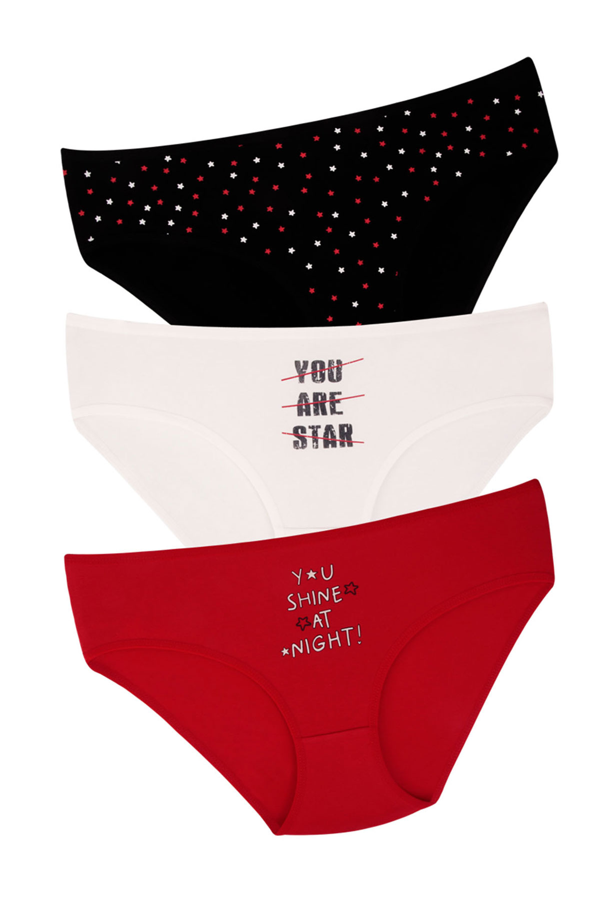 Dominant Kadın Bato Külot Büyük Beden 3'lü Desenli Yazılı - Asorti - Thumbnail