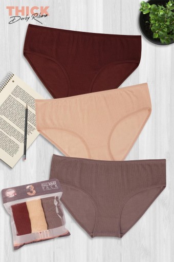 DOMİNANT - Dominant Kadın Bato Külot Yüksek Bel Büyük Beden 3'lü Pamuk - Asorti