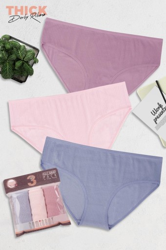 DOMİNANT - Dominant Kadın Bato Külot Yüksek Bel Büyük Beden 3'lü Pamuk - Asorti