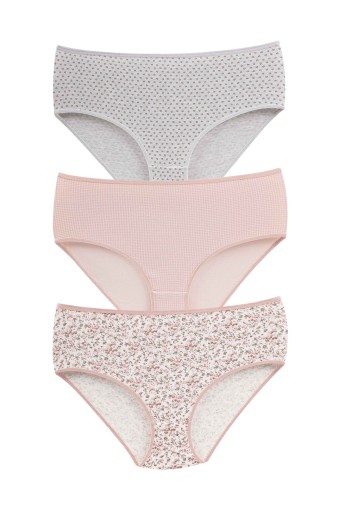 DOMİNANT - Dominant Kadın Bato Külot Yüksek Bel Büyük Beden 3'lü Pamuk - Asorti