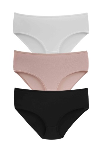 DOMİNANT - Dominant Kadın Bato Külot Yüksek Bel Büyük Beden 3'lü Pamuk - Asorti