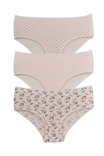 DOMİNANT - Dominant Kadın Bato Külot Yüksek Bel Büyük Beden 3'lü Pamuk - Asorti