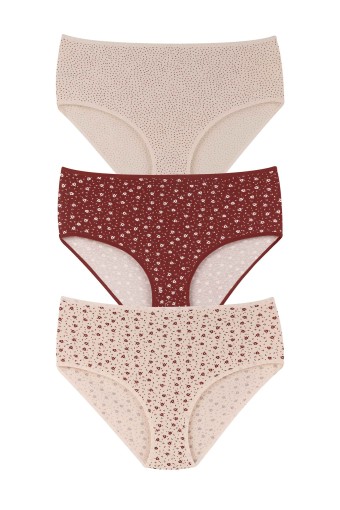 DOMİNANT - Dominant Kadın Bato Külot Yüksek Bel Büyük Beden 3'lü Pamuk - Asorti