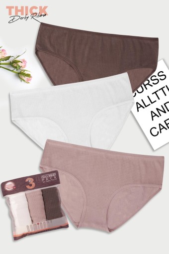 DOMİNANT - Dominant Kadın Bato Külot Yüksek Bel Büyük Beden 3'lü Pamuk - Asorti