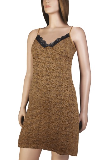 DOMİNANT - Dominant Kadın Elbise İp Askılı Pamuk Yakası Danteli Kısa - Leopar