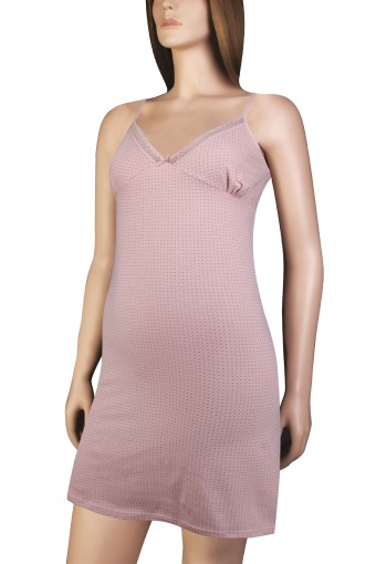 DOMİNANT - Dominant Kadın Elbise İp Askılı Pamuk Yakası Danteli Kısa - Pembe