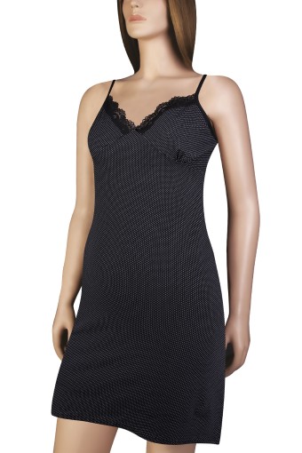 DOMİNANT - Dominant Kadın Elbise İp Askılı Pamuk Yakası Danteli Kısa - Siyah