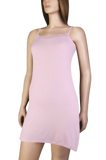 DOMİNANT - Dominant Kadın Elbise İp Askılı Viskon Yakası Danteli Kısa - Açık Pembe