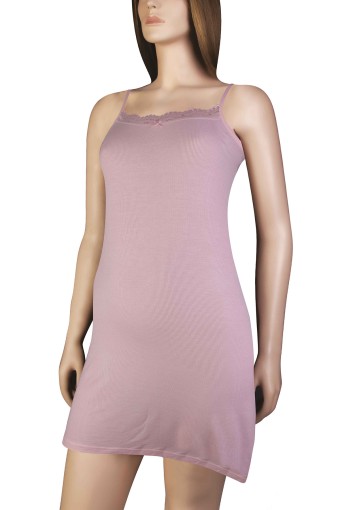 DOMİNANT - Dominant Kadın Elbise İp Askılı Viskon Yakası Danteli Kısa - Gülkurusu