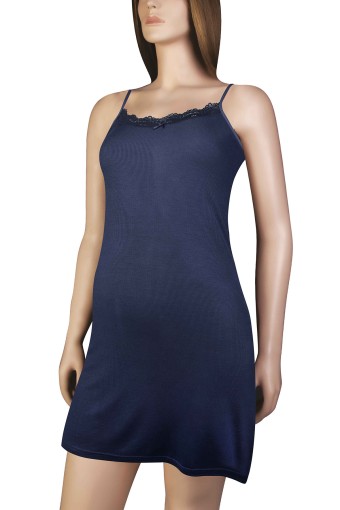 DOMİNANT - Dominant Kadın Elbise İp Askılı Viskon Yakası Danteli Kısa - İndigo