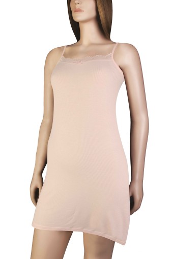 DOMİNANT - Dominant Kadın Elbise İp Askılı Viskon Yakası Danteli Kısa - Krem