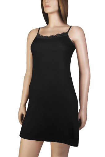 DOMİNANT - Dominant Kadın Elbise İp Askılı Viskon Yakası Danteli Kısa - Siyah