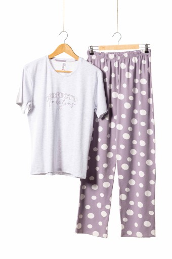 DOMİNANT - Dominant Kadın Pijama Takımı Kısa Kollu Perfect Yazılı - Gri