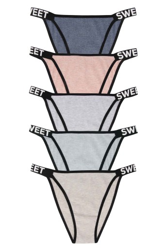 DOMİNANT - Dominant Kadın Slip Bikini Külot Beli Sweet Yazılı Ribana Biyeli