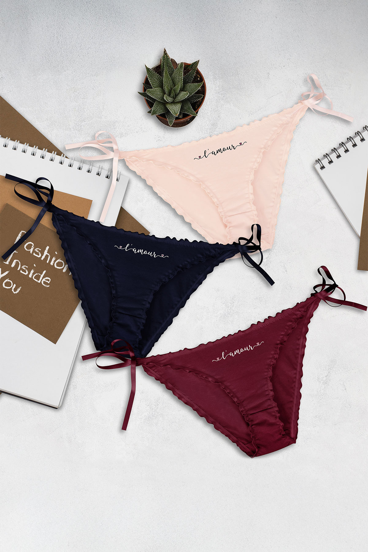 Dominant Kadın Slip Bikini Külot Dream Yazılı Fırfırlı - Thumbnail