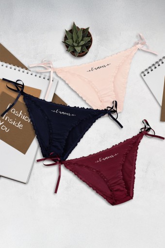 DOMİNANT - Dominant Kadın Slip Bikini Külot Dream Yazılı Fırfırlı