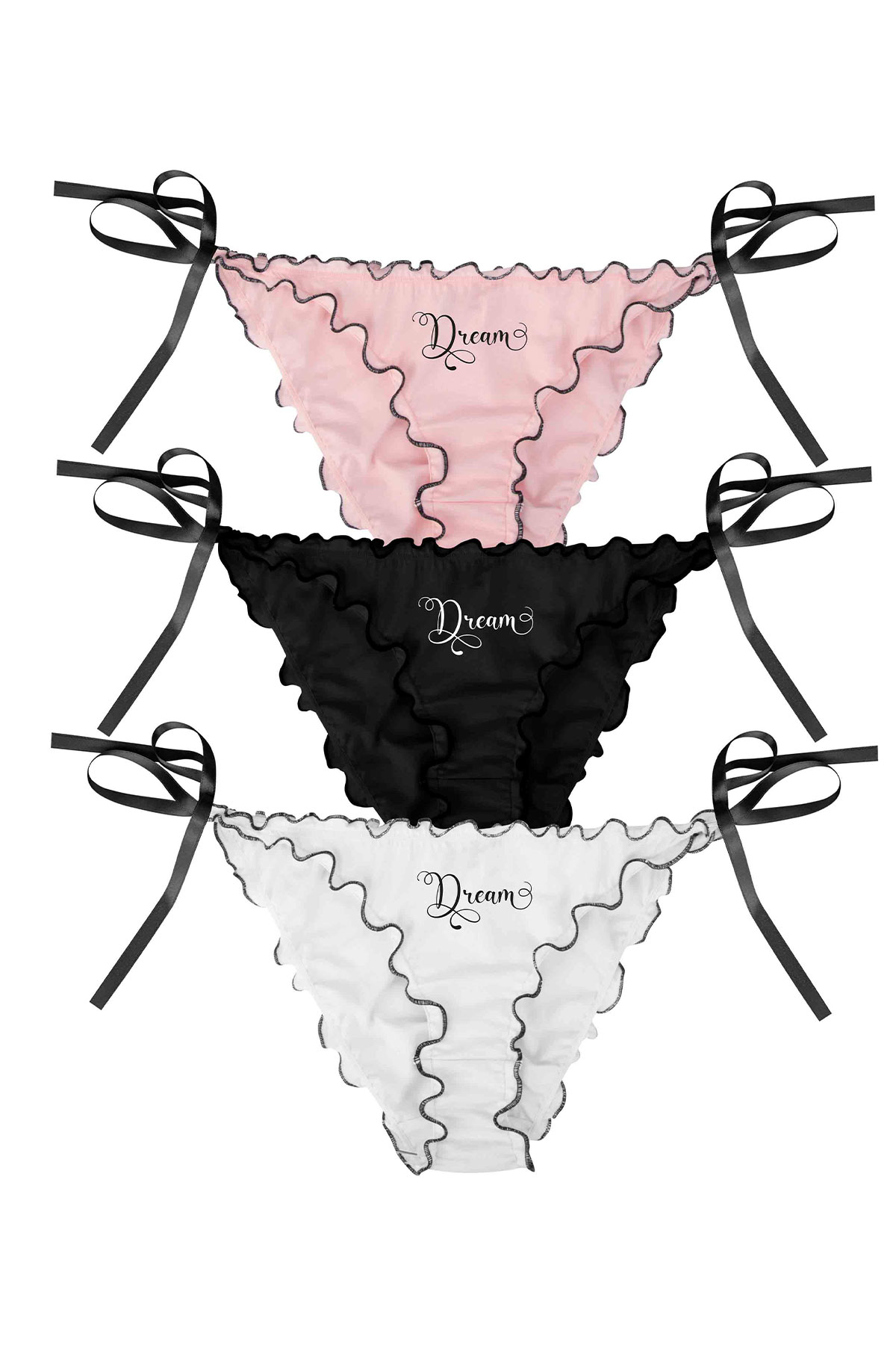 Dominant Kadın Slip Bikini Külot Dream Yazılı Fırfırlı - Thumbnail