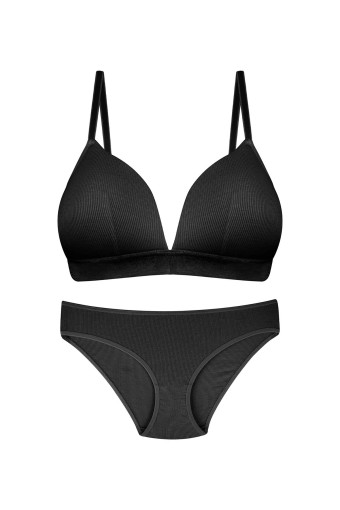 DOMİNANT - Dominant Kadın Sütyen Külot Takım Balensiz Lastikli - Siyah