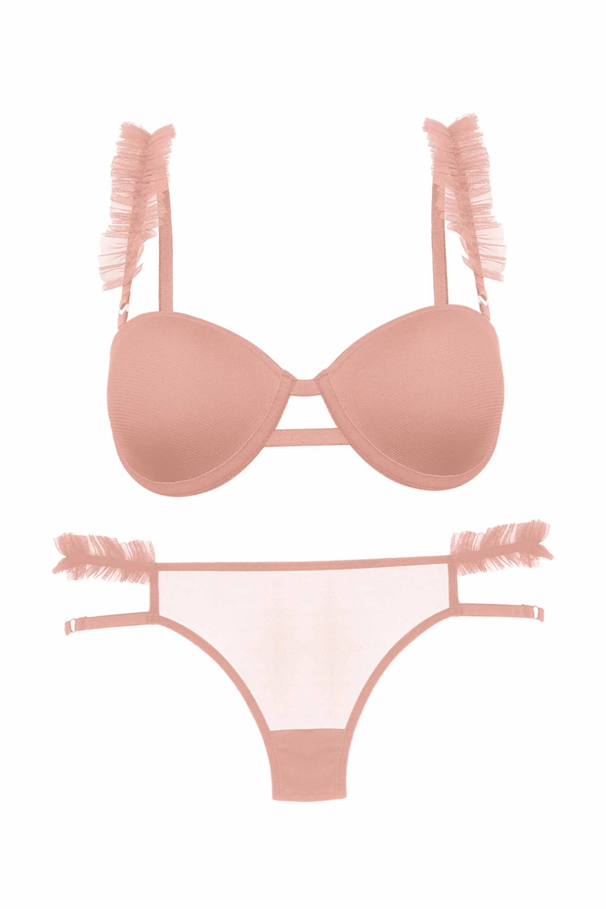 Dominant Kadın Sütyen Külot Takım Destekli Fırfırlı - Somon - Thumbnail