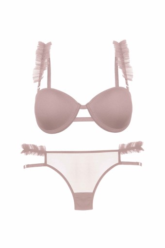 DOMİNANT - Dominant Kadın Sütyen Külot Takım Destekli Fırfırlı - Vizon