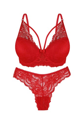 DOMİNANT - Dominant Kadın Sütyen Külot Takım Destekli İpli Taşlı - Kırmızı