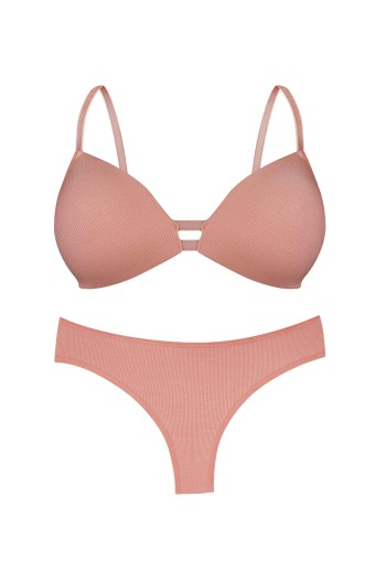 DOMİNANT - Dominant Kadın Sütyen Külot Takım Destekli Yan Dantel Detaylı - Gülkurusu