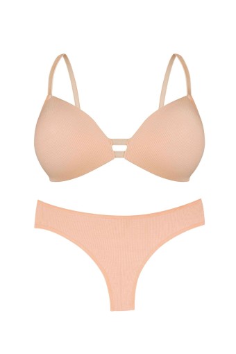 DOMİNANT - Dominant Kadın Sütyen Külot Takım Destekli Yan Dantel Detaylı - Ten