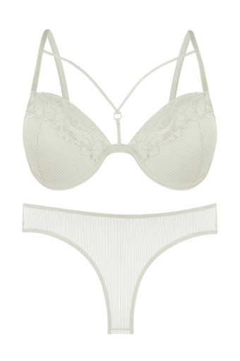 DOMİNANT - Dominant Kadın Sütyen Külot Takım Desteksiz Dantel Detaylı - Ekru