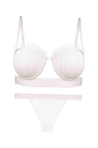 DOMİNANT - Dominant Kadın Sütyen Külot Takım Destekli Fırfırlı - Ekru