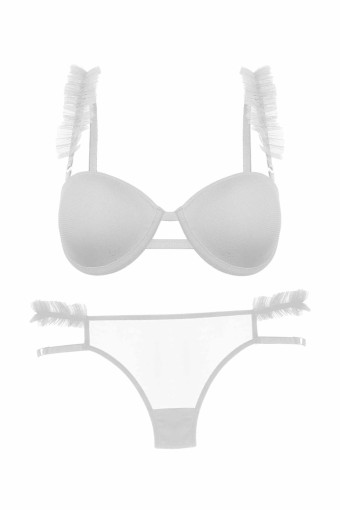 DOMİNANT - Dominant Kadın Sütyen Külot Takım Destekli Fırfırlı - Ekru