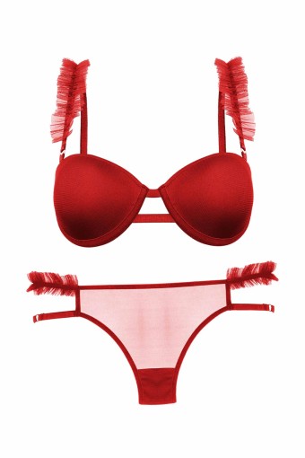 DOMİNANT - Dominant Kadın Sütyen Külot Takım Destekli Fırfırlı - Kırmızı