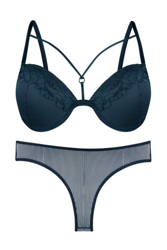 DOMİNANT - Dominant Kadın Sütyen Külot Takım Desteksiz Dantel Detaylı - Petrol