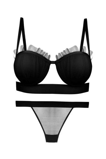 DOMİNANT - Dominant Kadın Sütyen Külot Takım Destekli Fırfırlı - Siyah