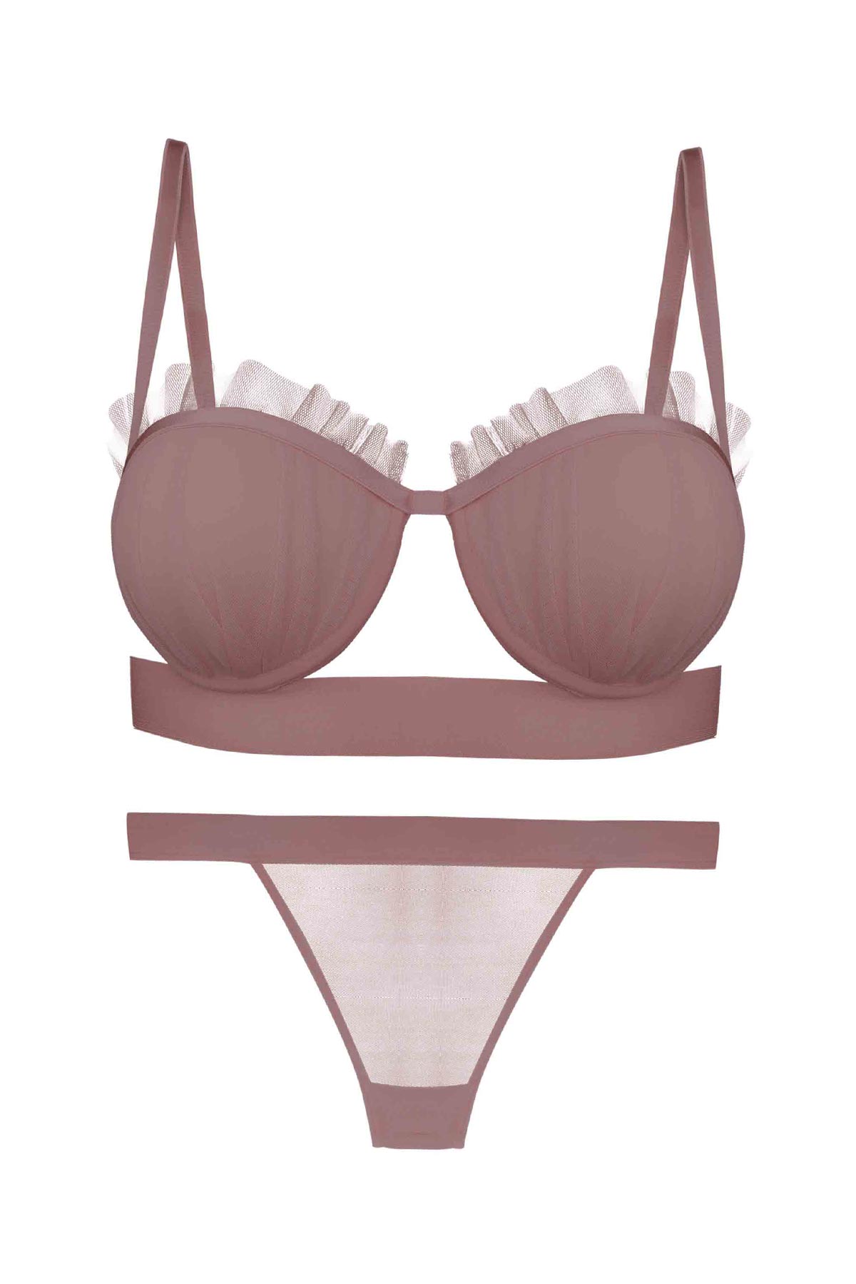 Dominant Kadın Sütyen Külot Takım Destekli Fırfırlı - Siyah - Thumbnail