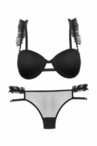 DOMİNANT - Dominant Kadın Sütyen Külot Takım Destekli Fırfırlı - Siyah
