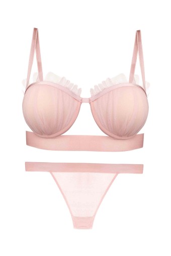 DOMİNANT - Dominant Kadın Sütyen Külot Takım Destekli Fırfırlı - Somon