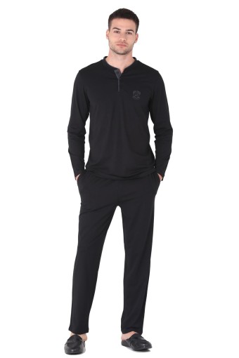 DS DAMAT - Ds Damat Erkek Pijama Takımı Yarım Patlı Uzun Kol Pamuk Modal