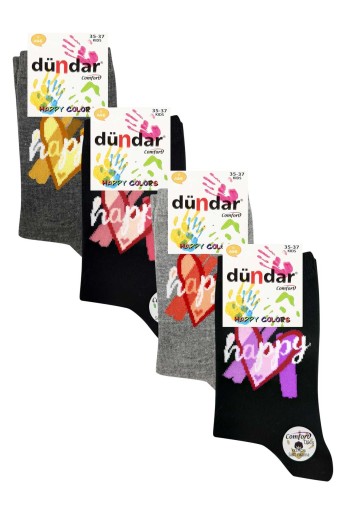 DÜNDAR - Dündar Comfort Kız Çocuk Soket Çorap Lyrca Cotton Kalpli Happy - Asorti - 11 (1)