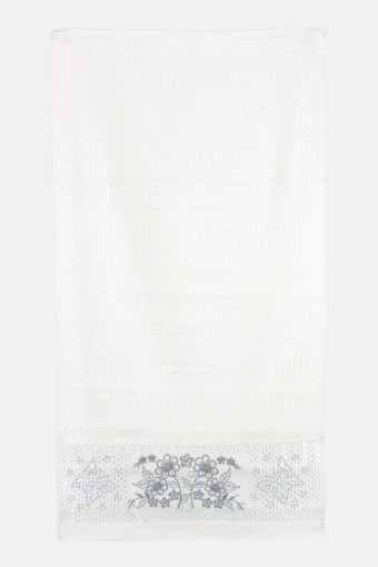 Durul Havlu - Durul Firuze Kadife Nakışlı Taşlı El Yüz Havlusu 50x90 (1)