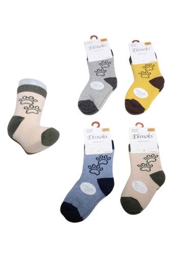 EKİNOKS - Ekinoks Erkek Bebek Havlu Soket Çorap Ikrena Desenli