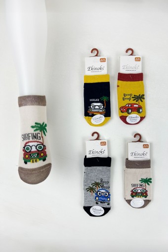 EKİNOKS - Ekinoks Erkek Bebek Patik Çorap Desenli Hilda