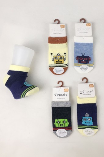 EKİNOKS - Ekinoks Erkek Bebek Patik Çorap Desenli Mevsimlik Temala