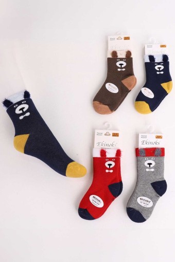 EKİNOKS - Ekinoks Erkek Bebek Soket Çorap Atom Desen Havlu Pamuklu